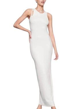 SKINS White Lounge Ribbed Maxi Dress with Cut Out. Size XL.
